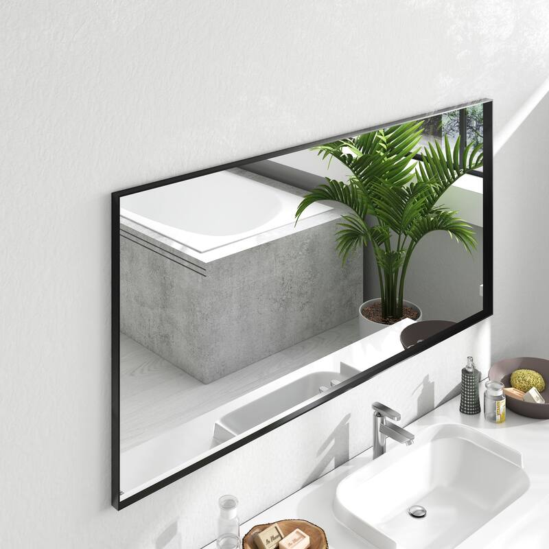 Organnice Rectangular Mirror Modern Black Frame Bathroom Vanity Mirror Clean Glass