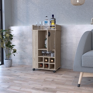 6 Wine Cubbies Bar Cart w/ Single Door Storage, Cocktails Table, Gray ...