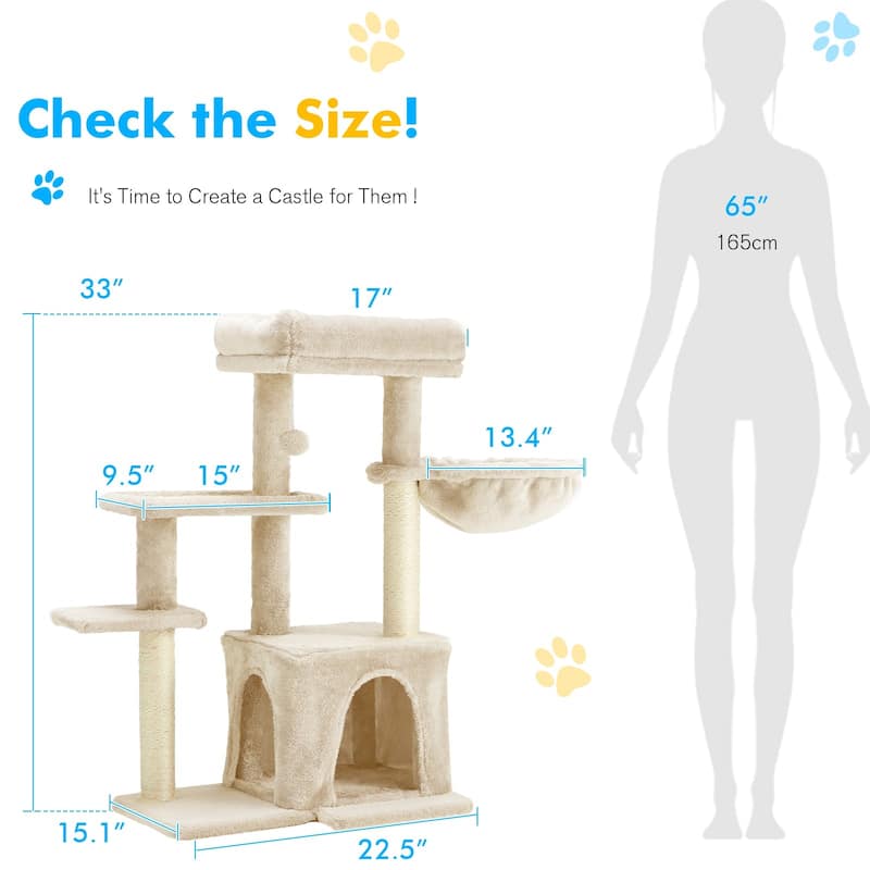 EROMMY Cat Tree – Multi-Level Cat Tower with Sisal Scratching Posts & Swing Ball, Modern Cat Furniture for Indoor Cats