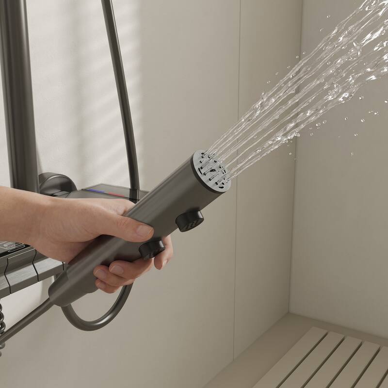 Shower System with LED Temperature Display, 4 Function Shower Panel Waterfall Tub Spout,Shower Faucet Set