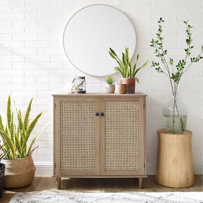 Art Leon Woven Rattan Wicker Accent Cabinet