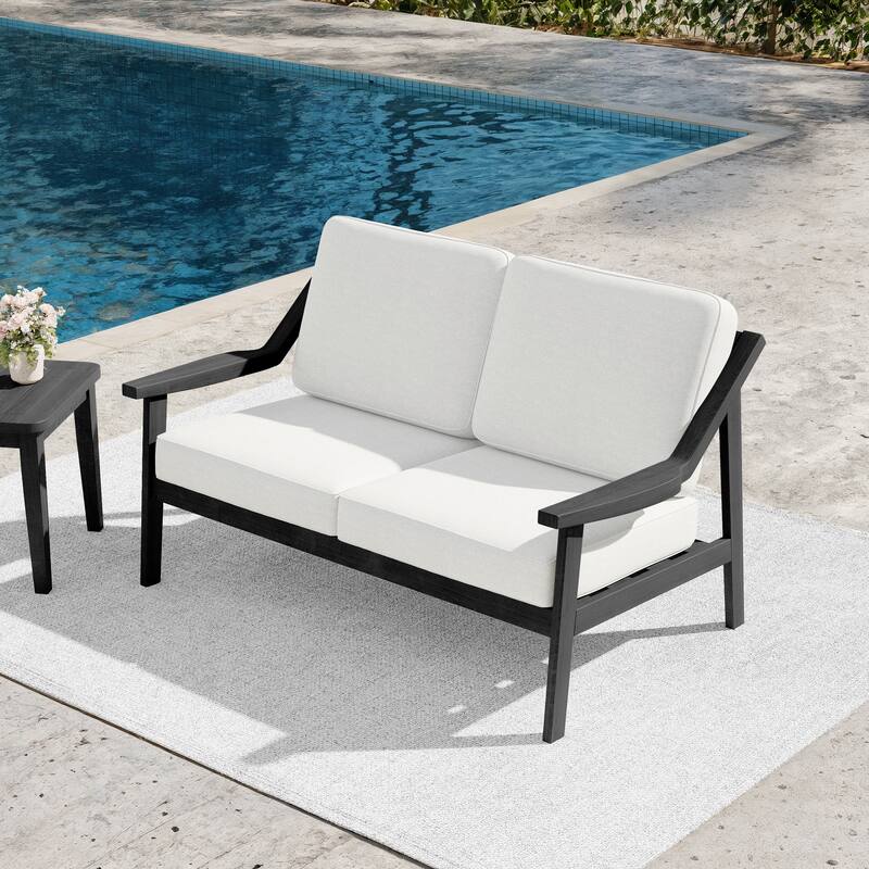 Outdoor Teak Wood Slat Back Patio Loveseat Sofa