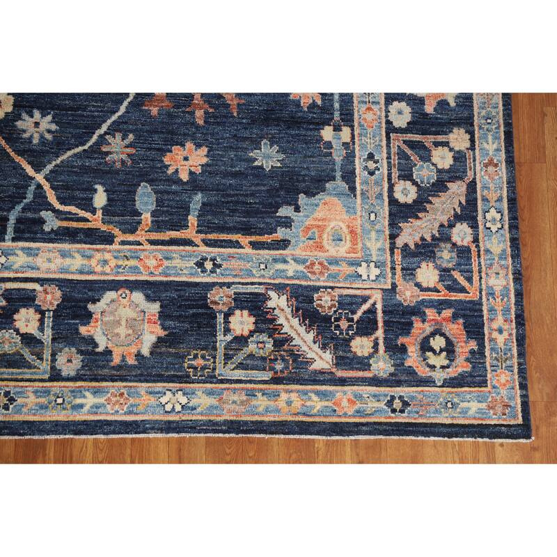 Hand Knotted Oriental 100% Wool Carpet Transitional All-Over Navy Blue & Blues Oushak Area Rug - 9' 9'' X 8' 2''