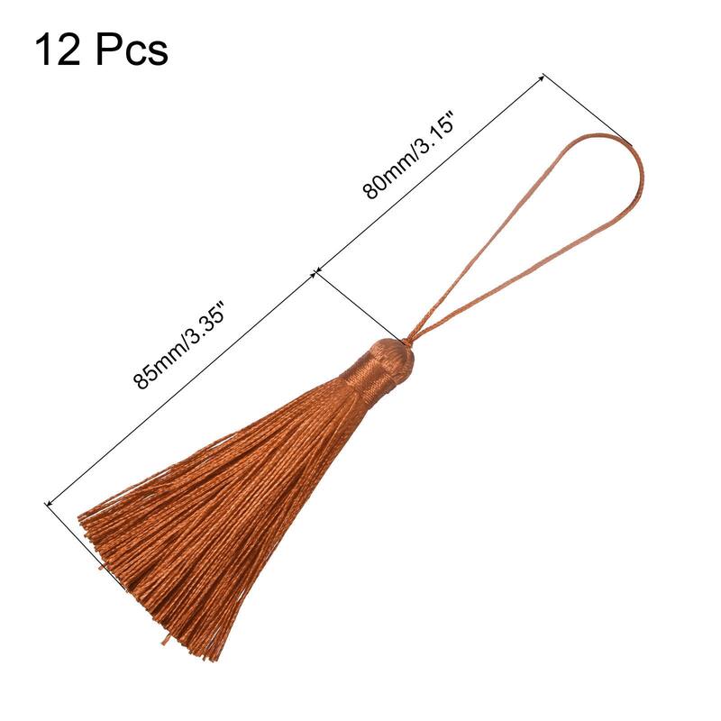 6.5" Silky Bookmark Tassels with Loop for DIY Craft Accessory, 12Pcs Light Brown - Light Brown - Light Brown