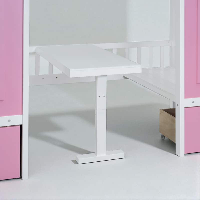 Twin Over Twin Bunk Bed with Convertible Desk, Wood Loft Frame with Fence Headboard, No Box Spring Needed