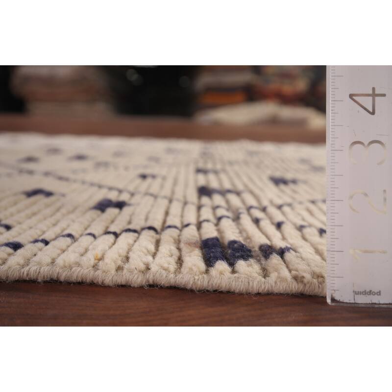 Modern Geometric Moroccan Oriental Accent Rug Hand-Knotted Wool Carpet - 2'10"x 5'3"