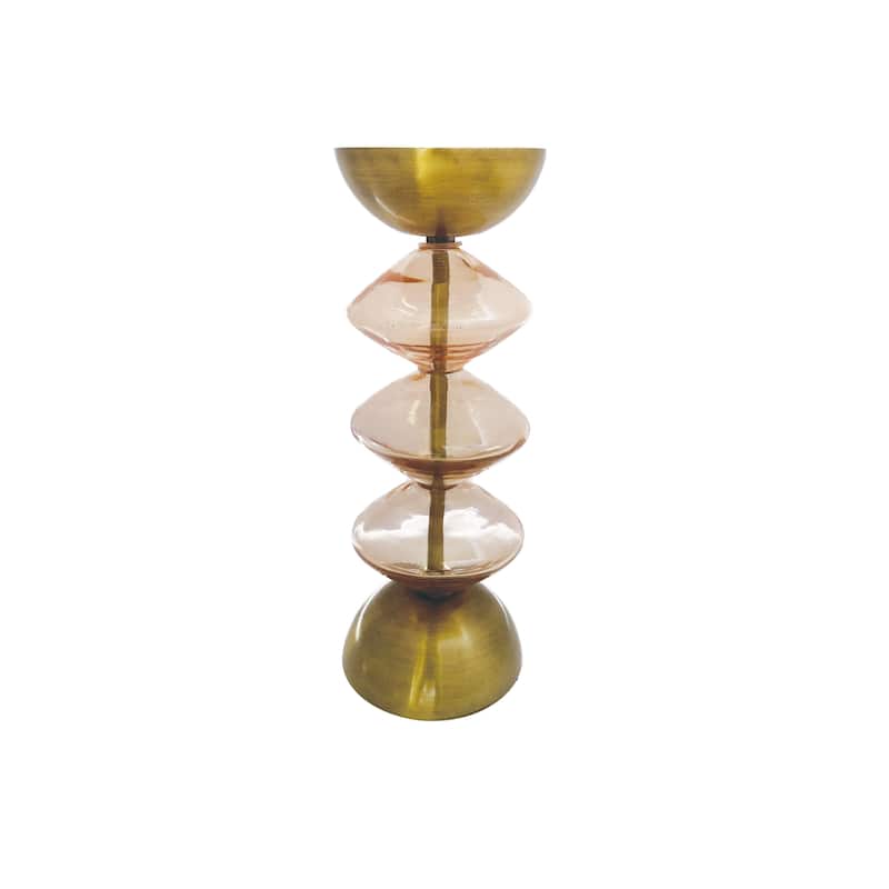 Reclaimed Glass and Metal Decorative Pillar Candle Holder - Pink