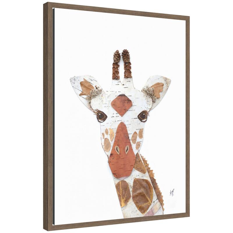 Kate and Laurel Giraffe by Madeline Jeppesen Framed Canvas Wall Art Print - 18x24 - Walnut