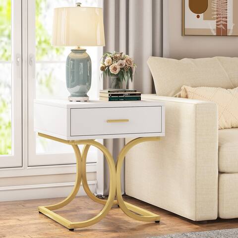 1-Drawer Nightstand, Double C-Shaped Metal Frame Design