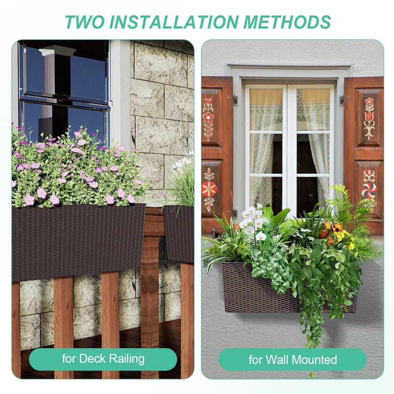 Aoodor 4Pcs 19.5" Rectangular Window/Railing Planter Box, Self Watering Planter for Balcony Porch Fence Patio - 19.5''×7.2''