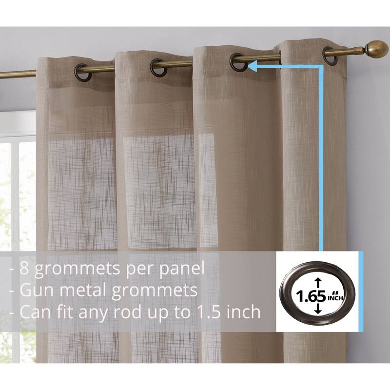 HLC.me Abbey Faux Linen Textured Semi Sheer Privacy Light Filtering Transparent Window Grommet Curtain Panels, Pair