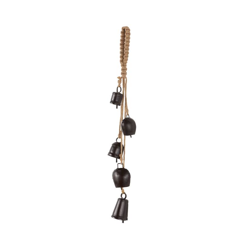 Metal Cascading Cluster Indoor Outdoor Decorative Cow Bells with Jute Hanging Rope - Gold or Black - Roche River Decor