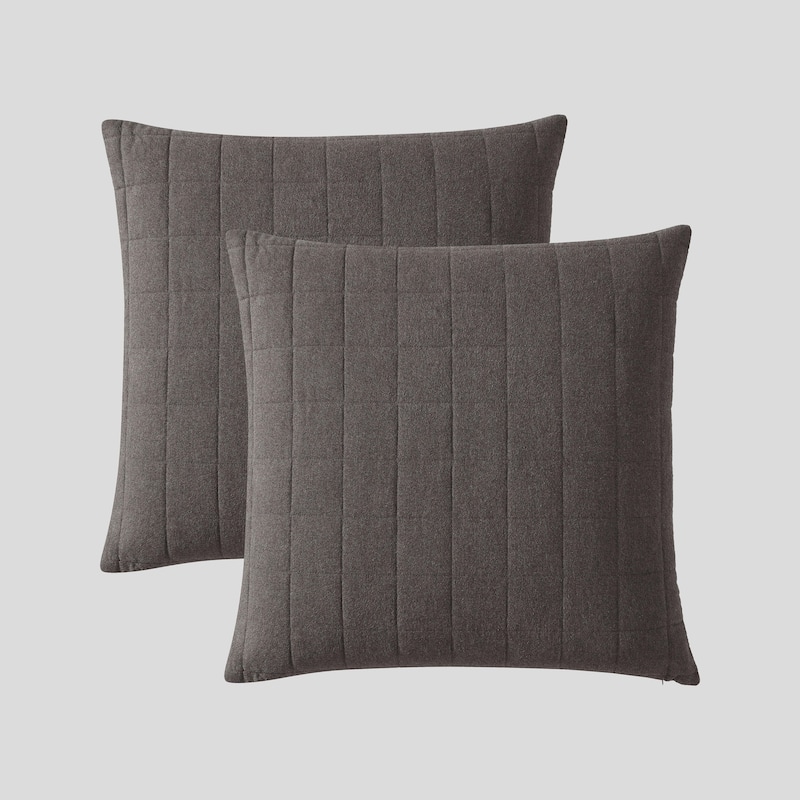 Calvin Klein Melange Cotton Flannel Solid 2 Piece Sham Set - Chocolate Brown - Euro Square