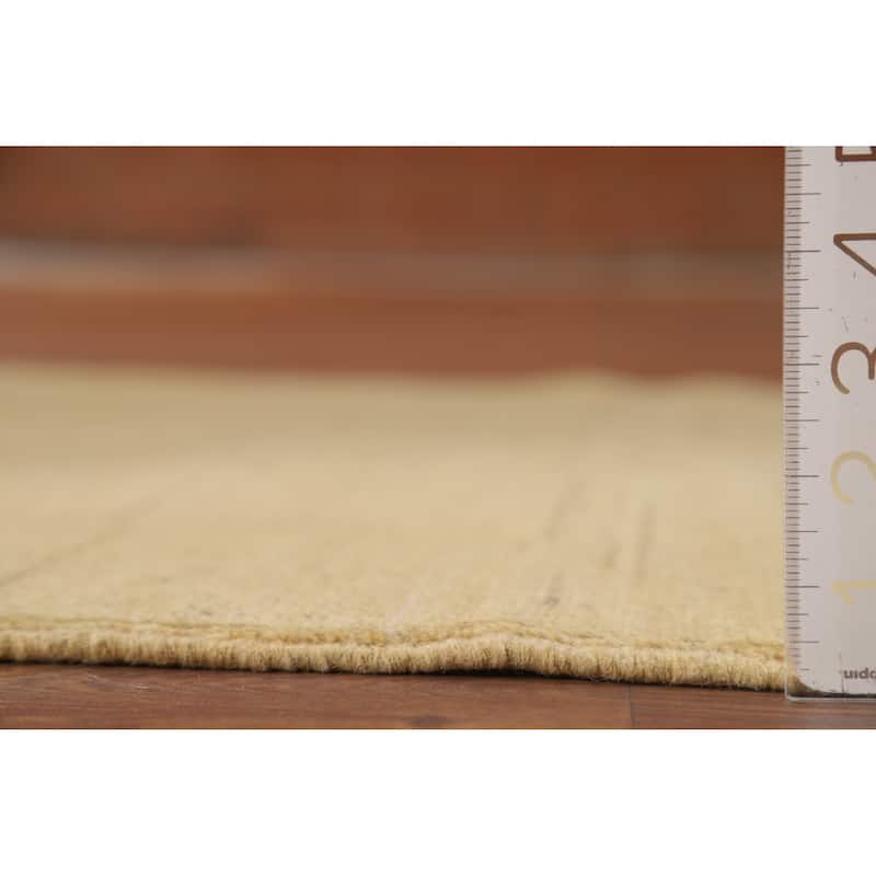Muted Yellow Gabbeh Modern Foyer Rug Handmade Wool Carpet - 3'4"x 4'10"