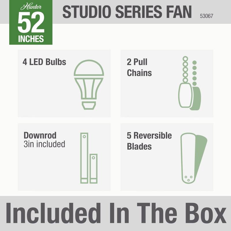 Hunter Fan Studio Series 52" Ceiling Fan with 4-Light LED Light Kit, Pull Chain - Timeless, Traditional