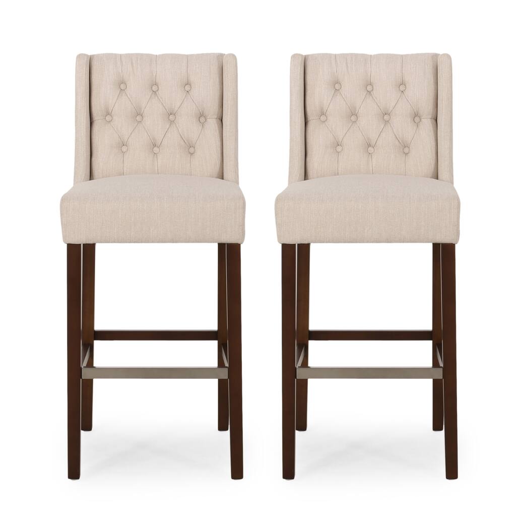 Modern Fabric Upholstered Bar Stools Set of 2, Armless Kitchen Island Chairs, Dining Chairs with Metal Footrest