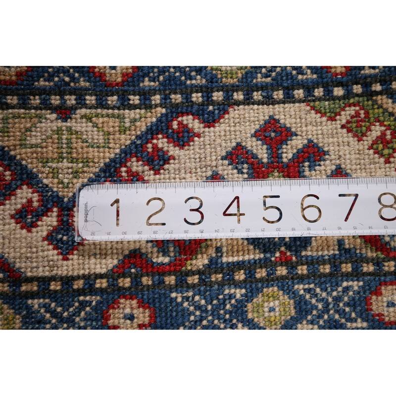 Geometric Kazak Accent Rug Hand-Knotted Red Wool Carpet - 3'3" x 4'9"