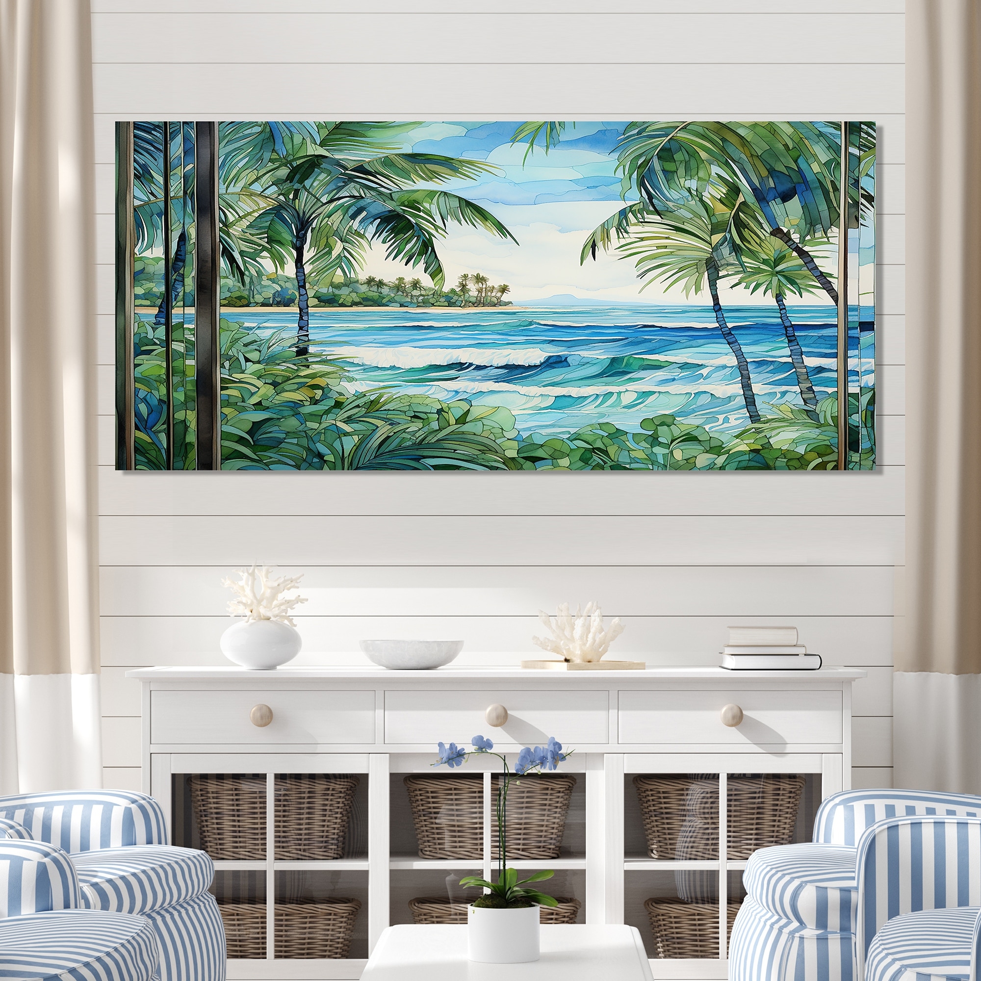 Designart "Tropical Coastal Beach Tranquility" Coastal Wall Décor Blue Nautical & Coastal Printed Art For Bedroom