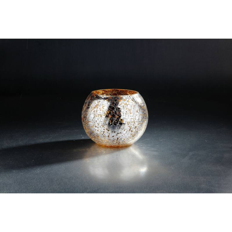 8" Silver and Gold Round Hand Blown Mercury Glass Vase