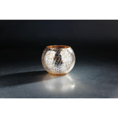 8" Silver and Gold Round Hand Blown Mercury Glass Vase