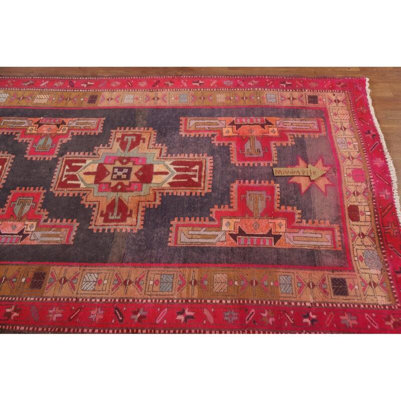 Hand Knotted Oriental 100% Wool Carpet Traditional Geometric Greys & Charcoal Meshkin Runner Rug - 10' 3'' X 3' 10''
