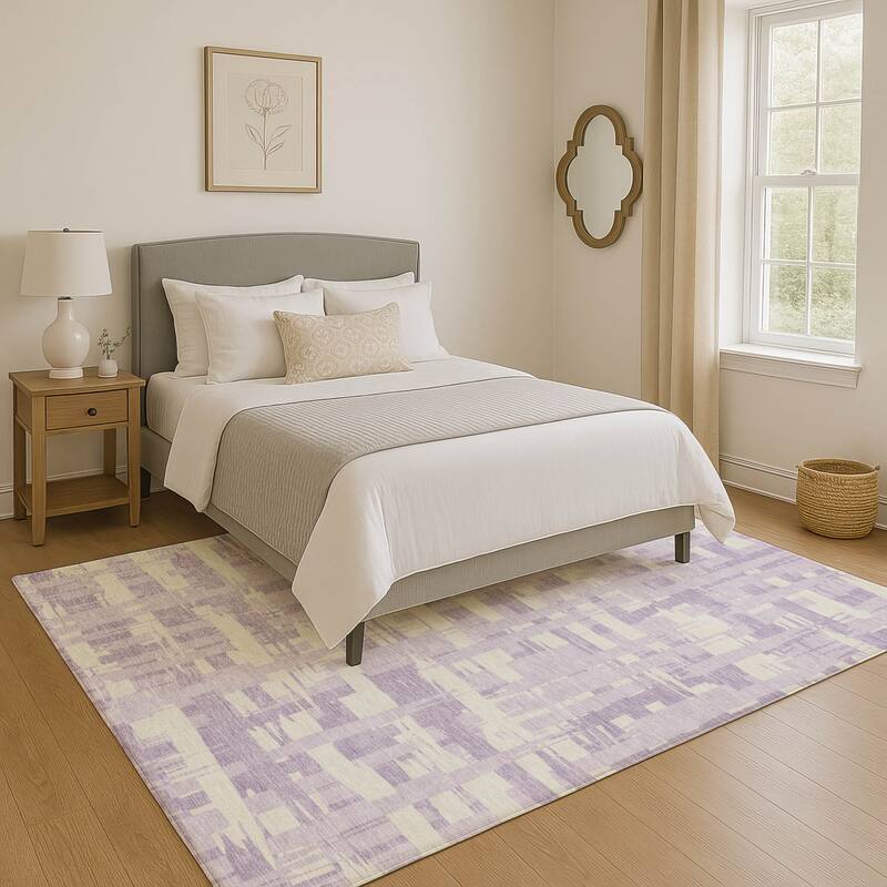 Premium Washable Super Soft Contemporary Plaid Mayfield Rug - Lavender - 8' x 10'