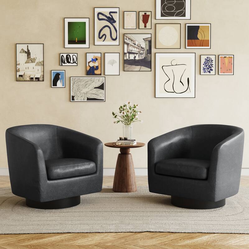 2 Set 360°Swivel Fabric Accent Chairs Barrel Armchairs