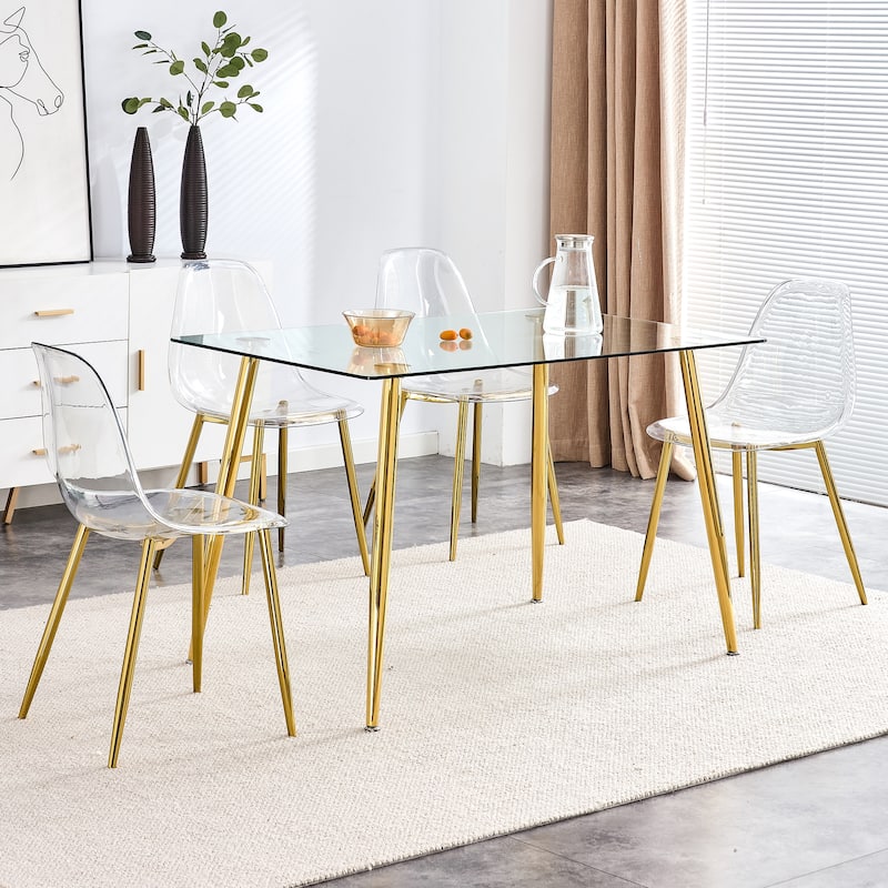 Modern Kitchen Chairs with Transparent Seat, Armless Accent Side Chairs with Metal Legs for Dining Room, Living Room