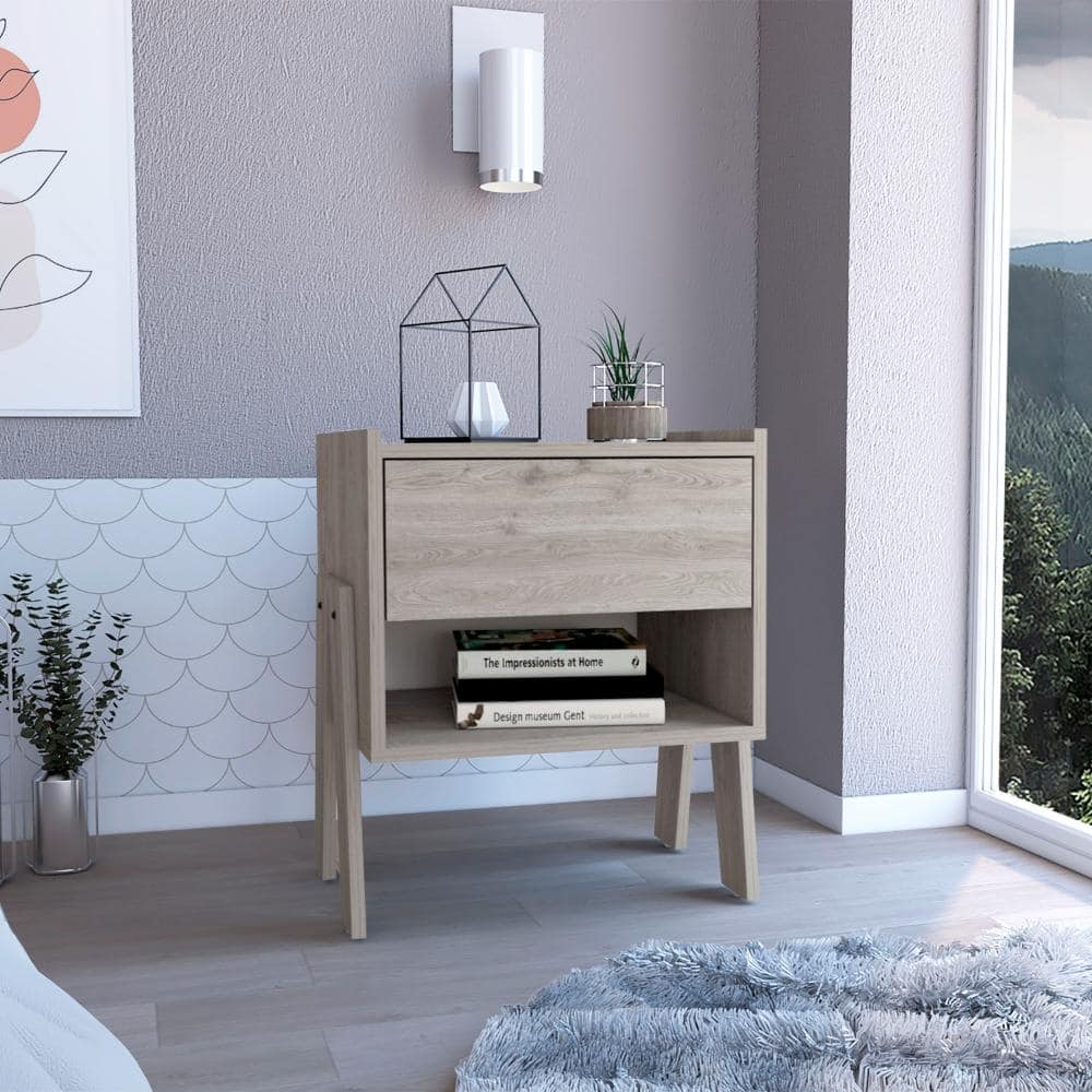 22inch Light Gray Nightstand with One Drawer and Open Shelf
