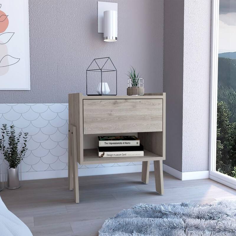22inch Light Gray Nightstand with One Drawer and Open Shelf - Gray