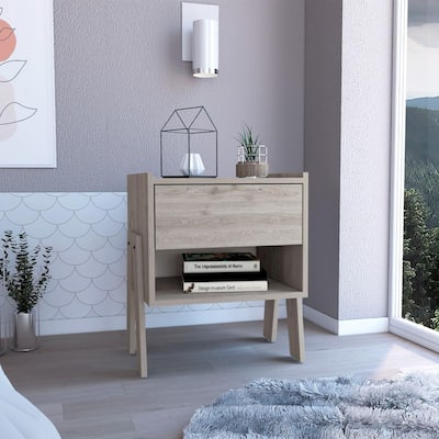 Nightstand 22"H, One Drawer, One Open Shelf, Light Gray