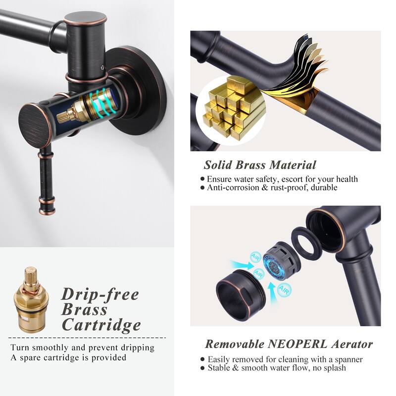 WOWOW 23.5-inch Wall Mount Pot Filler with Double Handle