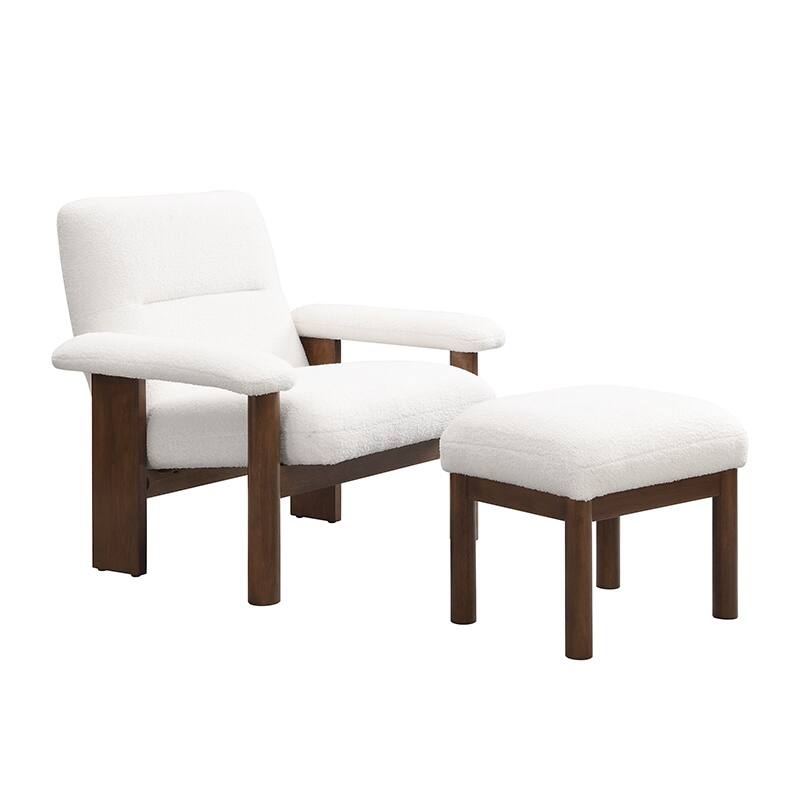 Upholstered Accent Chair and Ottoman with Solid Wood Frame - 34.5" D x 30" W x 32.5" H