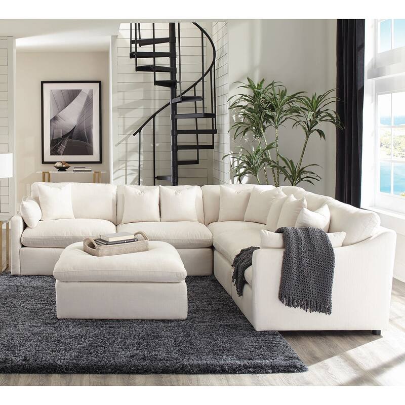 6 Piece Reversible Cushion Modular Sectional in Off-White