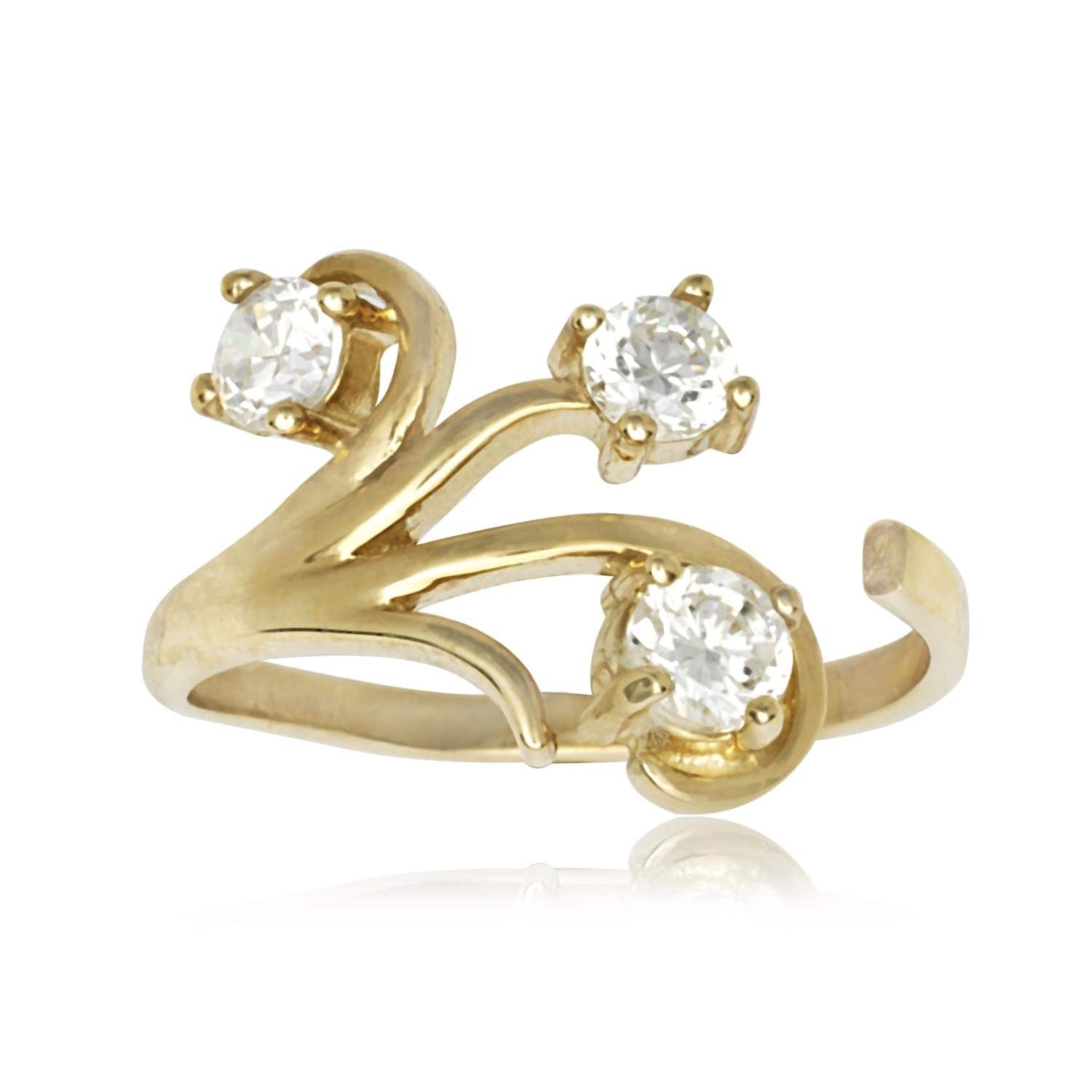 Curata 14k Yellow Gold Bold Floral Cubic Zirconia Adjustable Toe Ring - Orange