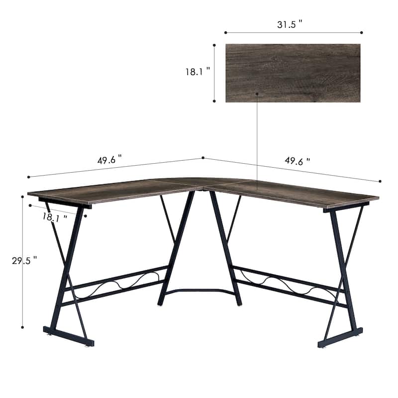 Ivinta L-Shaped Computer Corner Desk, 49.6 inch Gray Home Office Desk