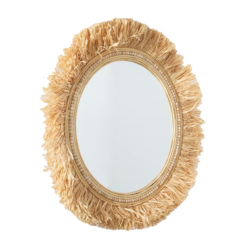 Seagrass Wall Mirror with Fringe Detailing - Light Brown - Roche River Decor - 1"W x 35"L x 35"H