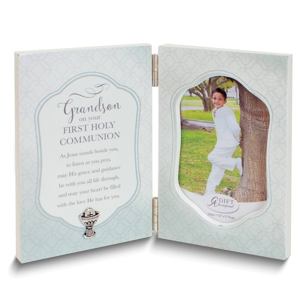 Curata Grandson.First Holy Communion Hinged Wooden 3.5x5 Frame with Chalice Boxed