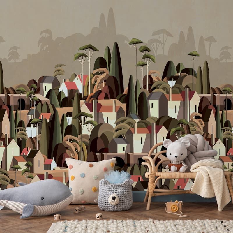 Moody Village Landscape Wallpaper Mural