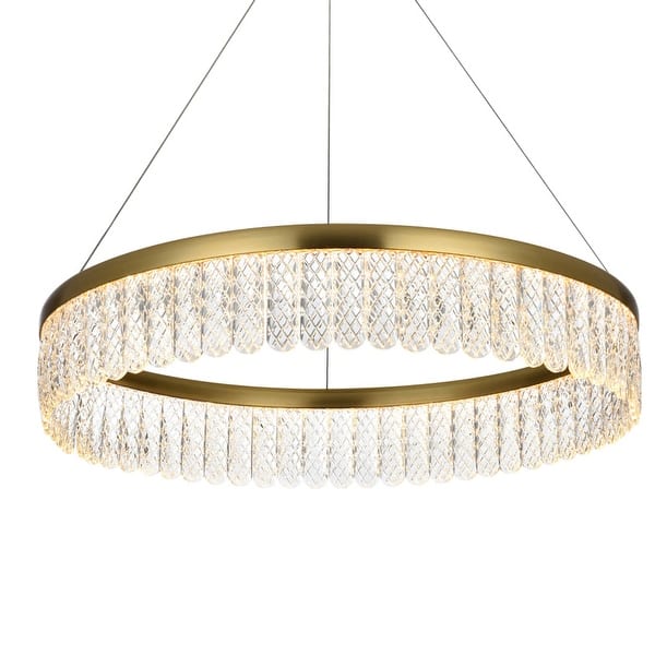 slide 2 of 11, Elegant Lighting 2060D24 Rune 24" Wide LED Ring Chandelier - 2087 Satin Gold