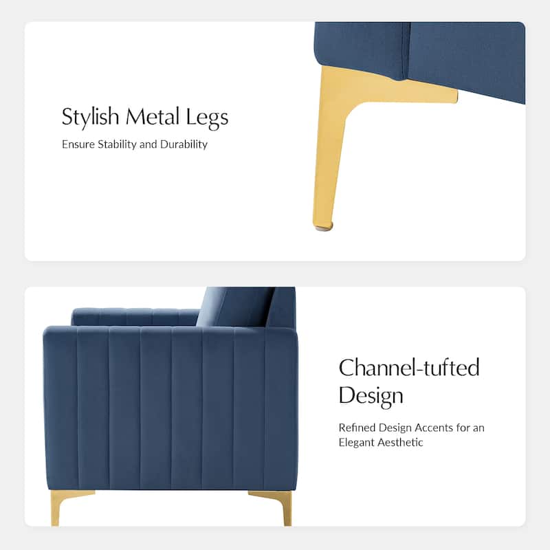 Ganymedes Modern Velvet Accent Arm Chair with Golden Legs and Removable Cushion by HULALA HOME