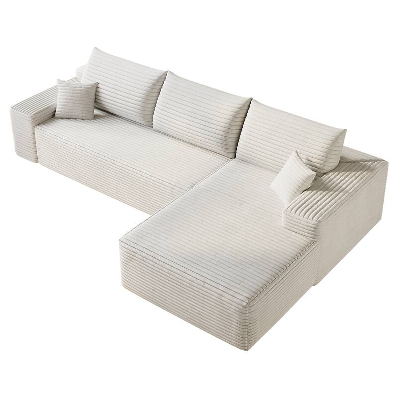 Plush Corduroy Upholstered Couch L-shaped Sectional Sofa with Chaise
