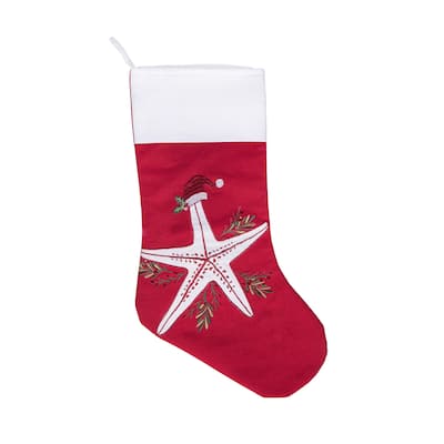 8.5" x 20" Holiday Starfish with Santa Hat Christmas Stocking