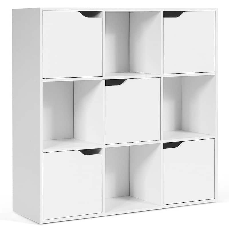 Gymax 9 Cube Bookcase Cabinet Wood Bookcase Storage Shelves Room - See Details - White - See Details