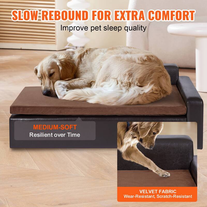 VEVOR Pet Sofa, Soft Leather Dog Sofa Bed, 110 lbs Loading Cat Sofa, Black