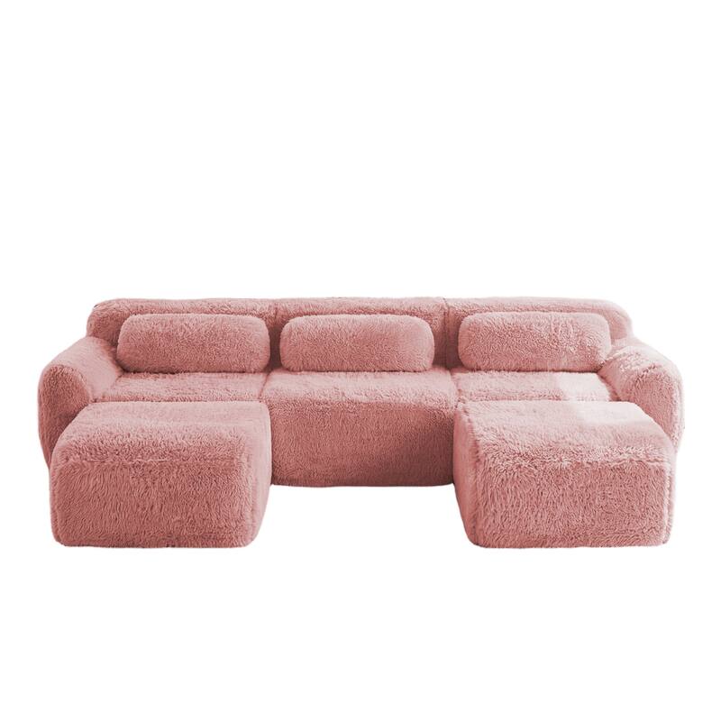 Homy Casa Pink Plush Modular Sectional Sofa Set Soft Cloud Floor Couch