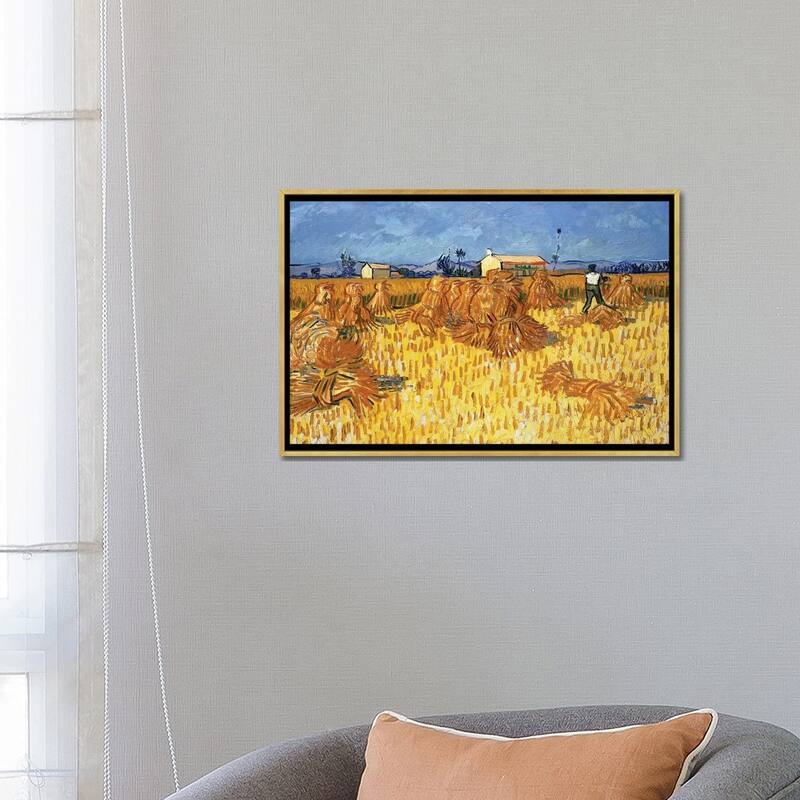 iCanvas "Harvest in Provence, June 1888" by Vincent van Gogh Framed Canvas Print