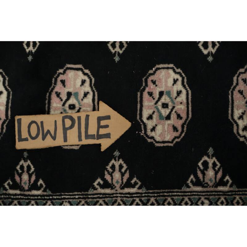 Hand Knotted Oriental 100% Wool Carpet Traditional Geometric Black Bokhara Area Rug - 6' 6'' X 4' 2''