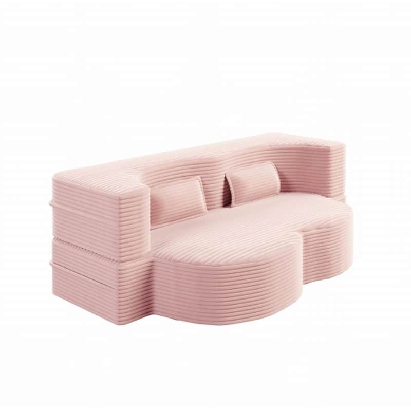 Modern 78" Full Size Convertible Corduroy Foam-Filled Sleeper Sofa,Modern Floor Sofa with 2 Pillows