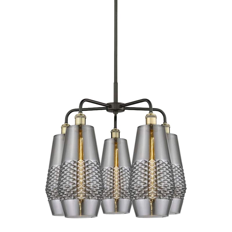 Innovations Lighting 516-5CR-22-25 Windham Chandelier Windham 5 Light - Black Antique Brass / Smoked